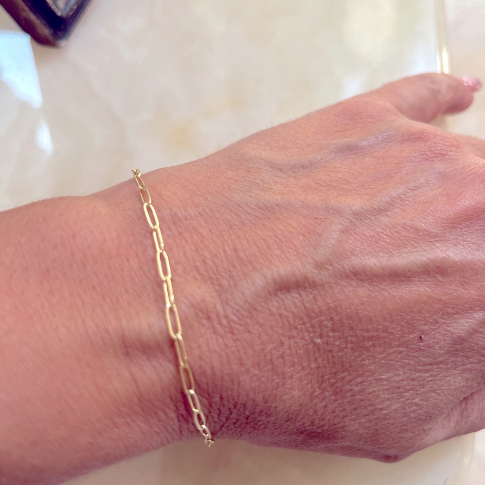 New Dainty Solid 14K Yellow Gold paperclip Bracelet 7” 8” inches